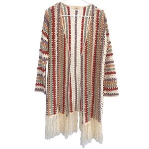 POL Boho Crochet Knit Fringe Open Cardigan